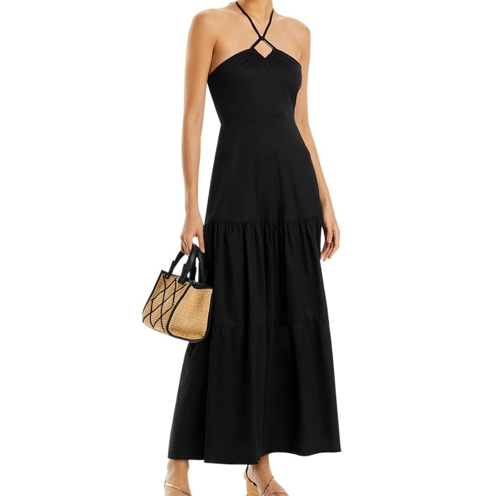 AQUA Cotton Halter Maxi Dress Black XL